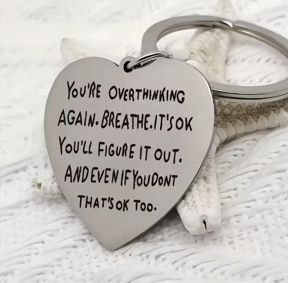3/$25 You're Overthinking Again Heart Stainless Steel Keychain NEW